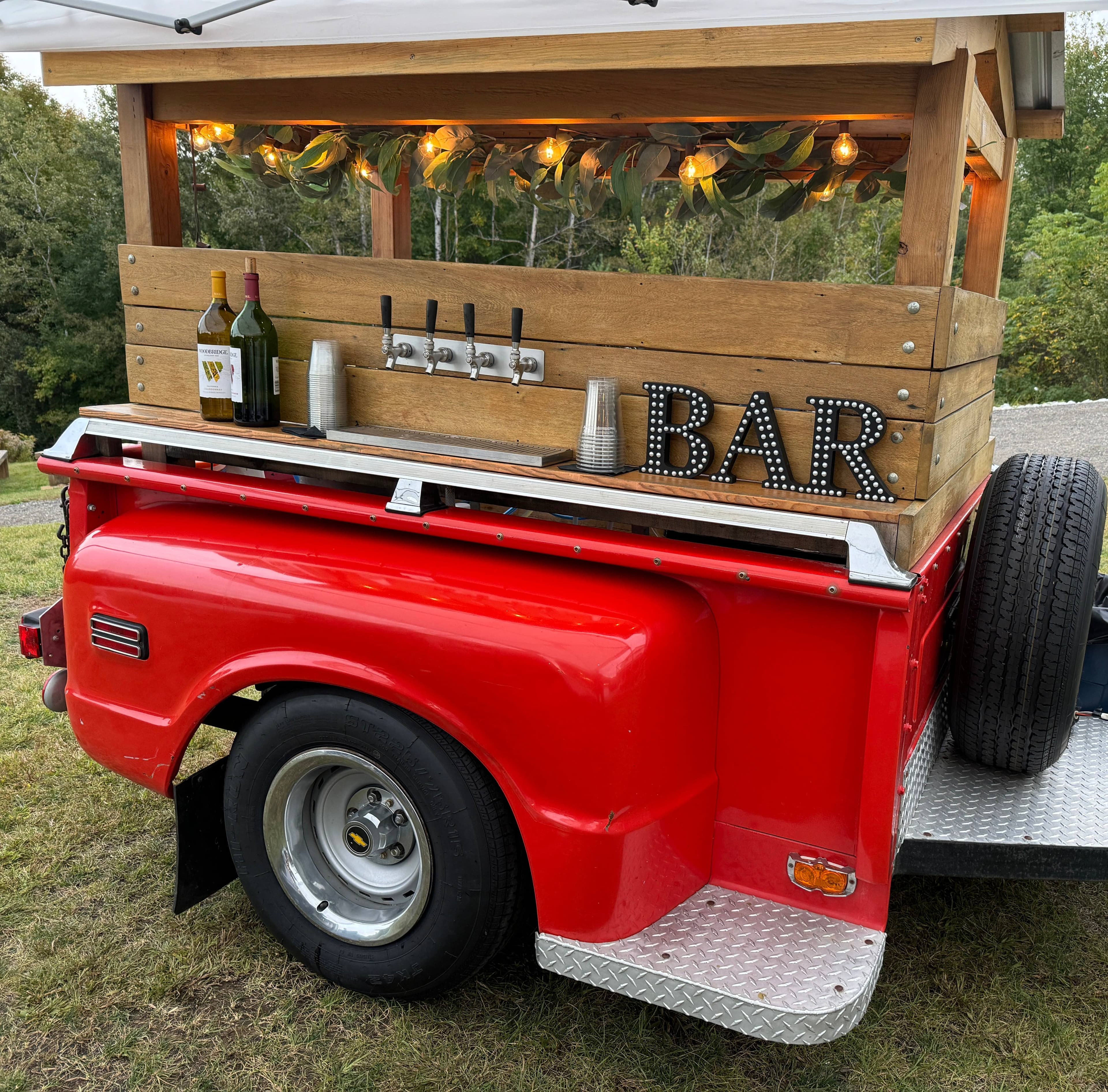 1968 Chevy tap trailer with BAR sign in New Hampshire
