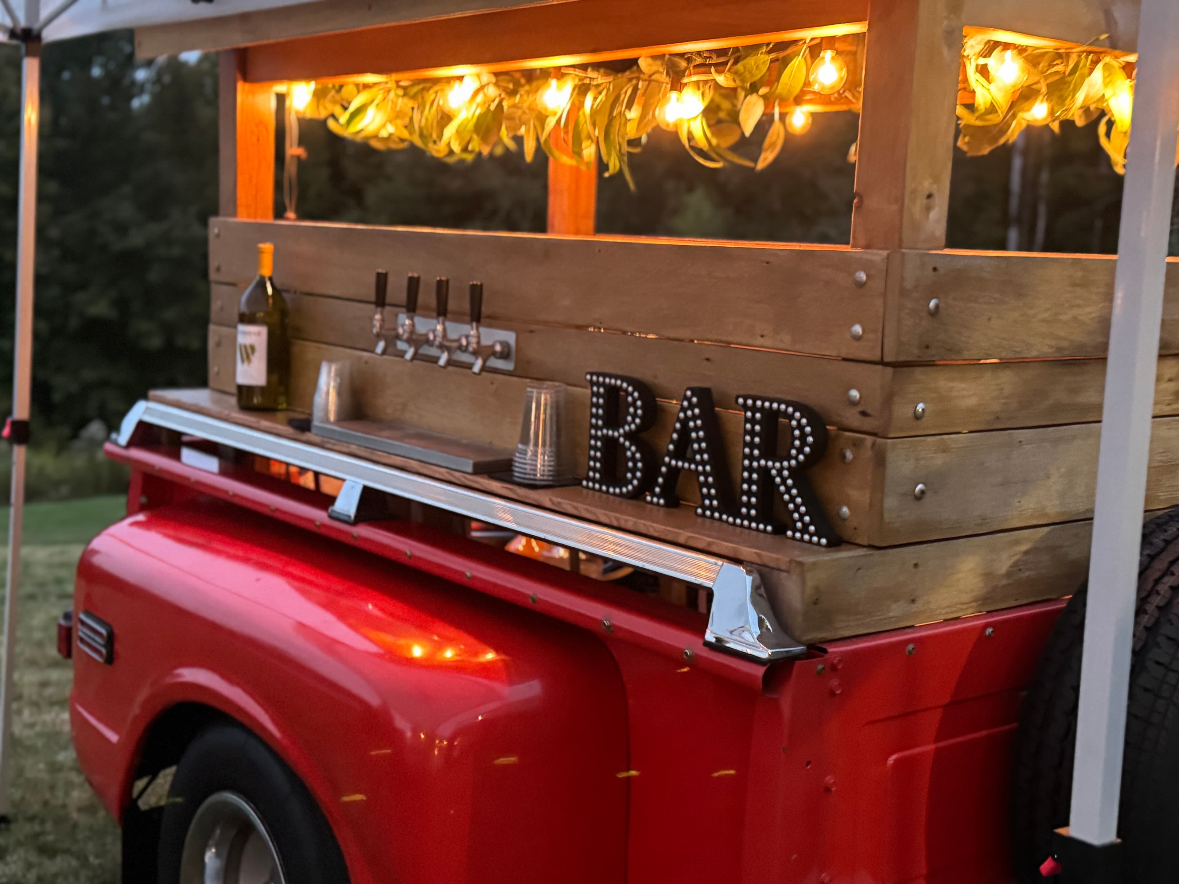 Tap trailer evening setup with lights