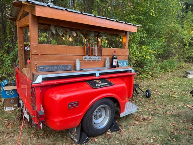 1968 Chevy tap trailer with Spirits & Ale sign and draft taps