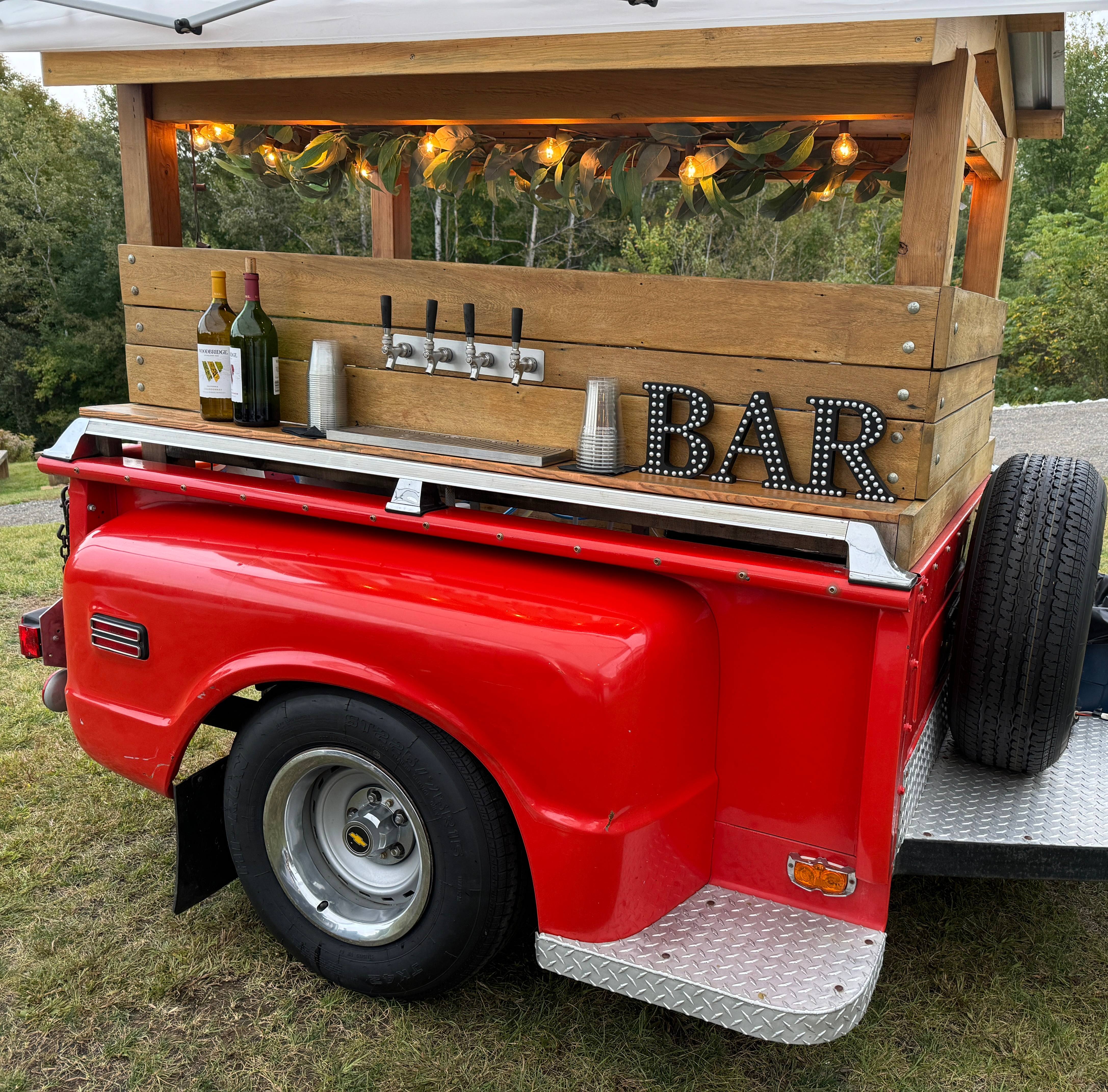 1968 Chevy tap trailer with BAR sign in New Hampshire