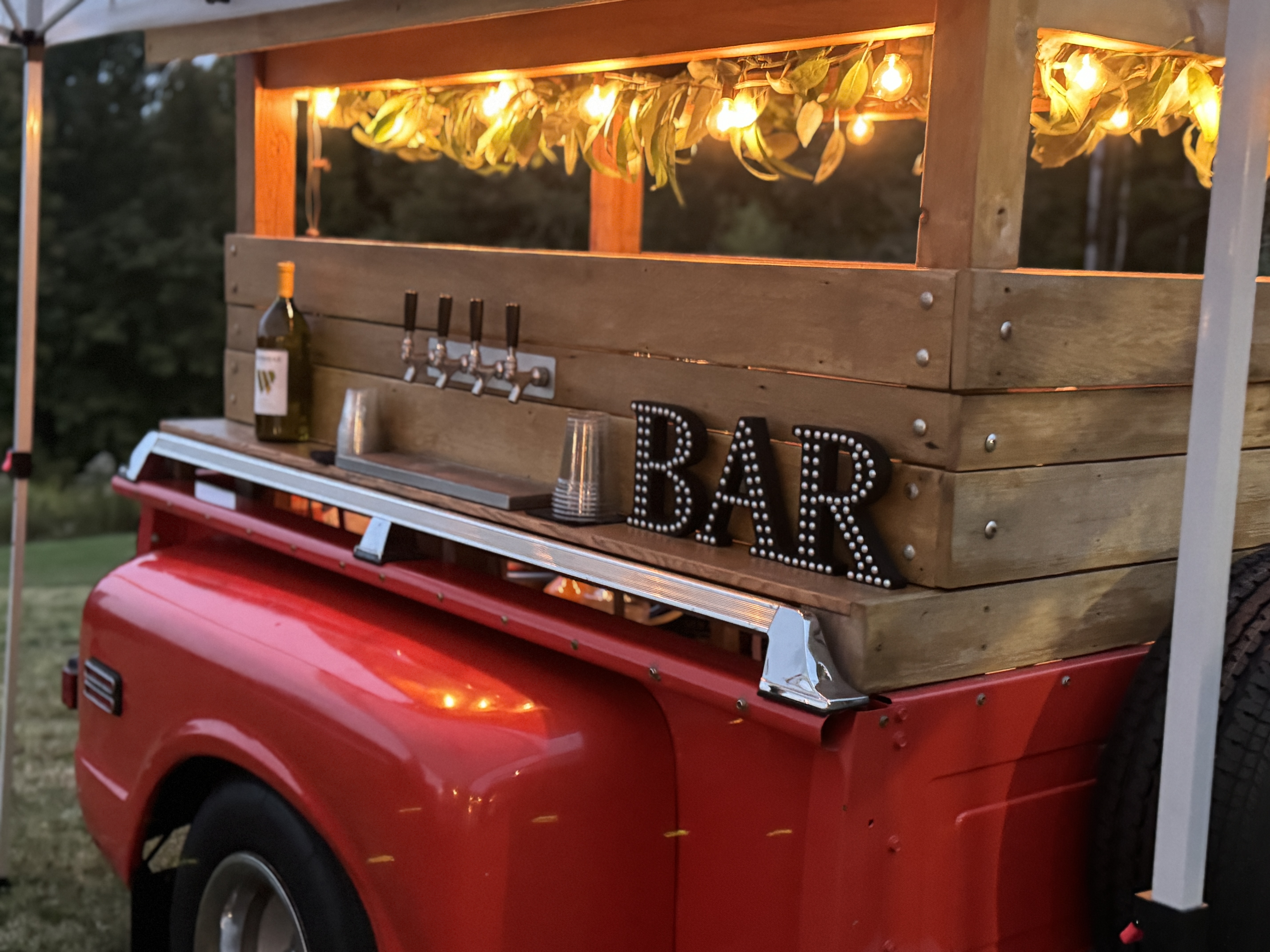 Tap trailer evening setup with lights