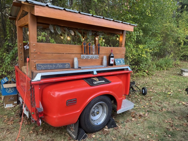 1968 Chevy tap trailer with Spirits & Ale sign and draft taps
